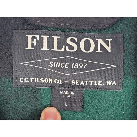 Filson 1940s Mackinaw Wool Cruiser Jacket Green & Black Plaid Sz L - Picture 7 of 8